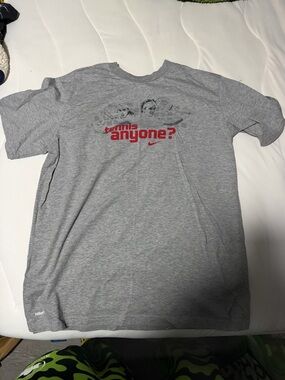 Nike Gray Short Sleeve 'Tennis Anyone?' Graphic Tee with Red Print